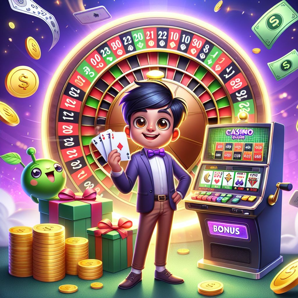 BGD88 casino cartoon character with cards, roulette wheel, and coins
